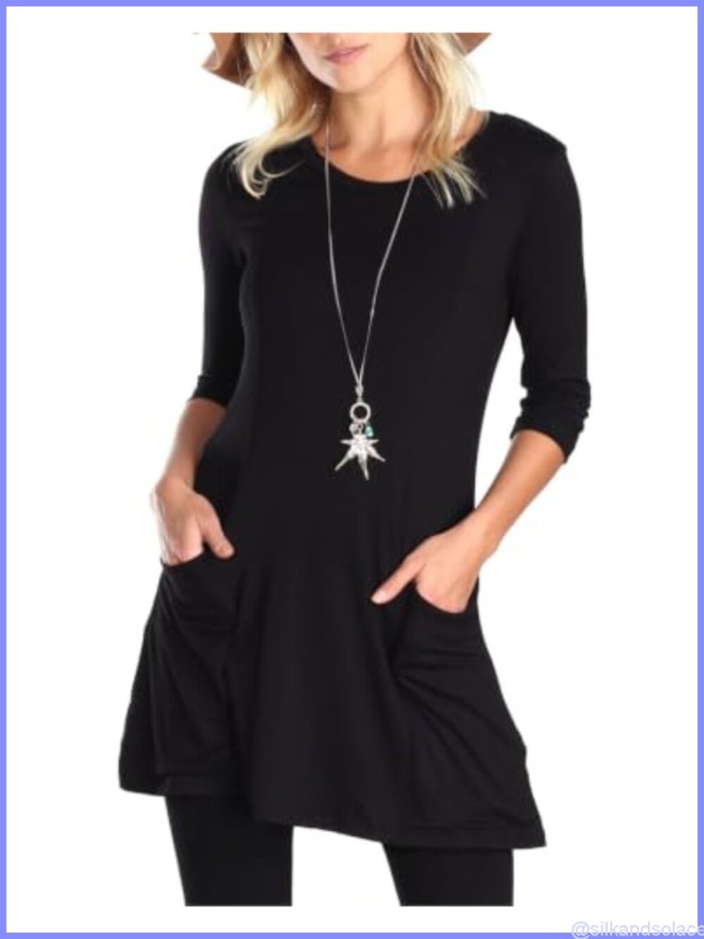 Women's 3/4 Sleeve Tunic Top Scoop Neck Long Shirt with Pockets